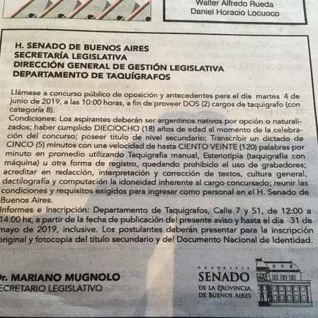 Senado de La Nacion Argentina realiza concurso de taquigrafia